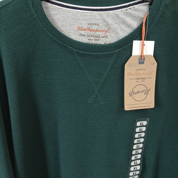 Weatherproof Vintage Men’s Thermal Crewneck Sweatshirt Pine Green Size XL NWT - Picture 2 of 5